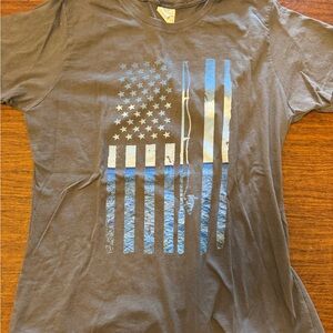 Gray T-Shirt with Blue and White Flag Design